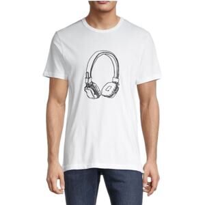 French Connection Headphone Design Short‎ Sleeve White Cotton T-Shirt Size XL
